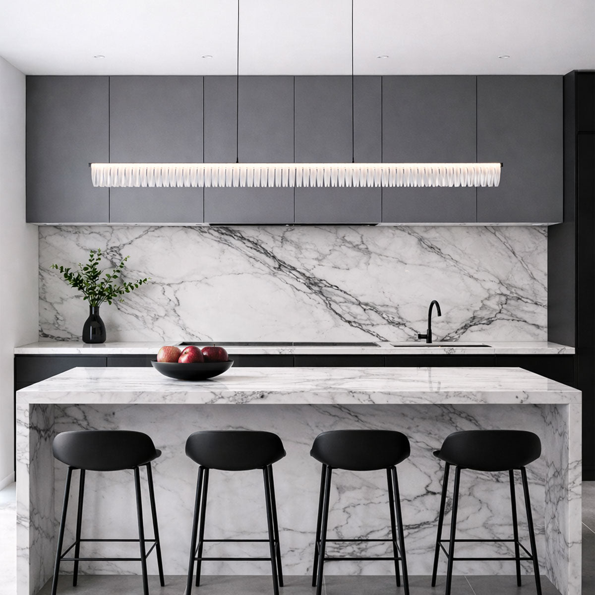Romay LED Island Pendant 38W Tri Colour Black & Opal - ROMAY PE150-BKOP