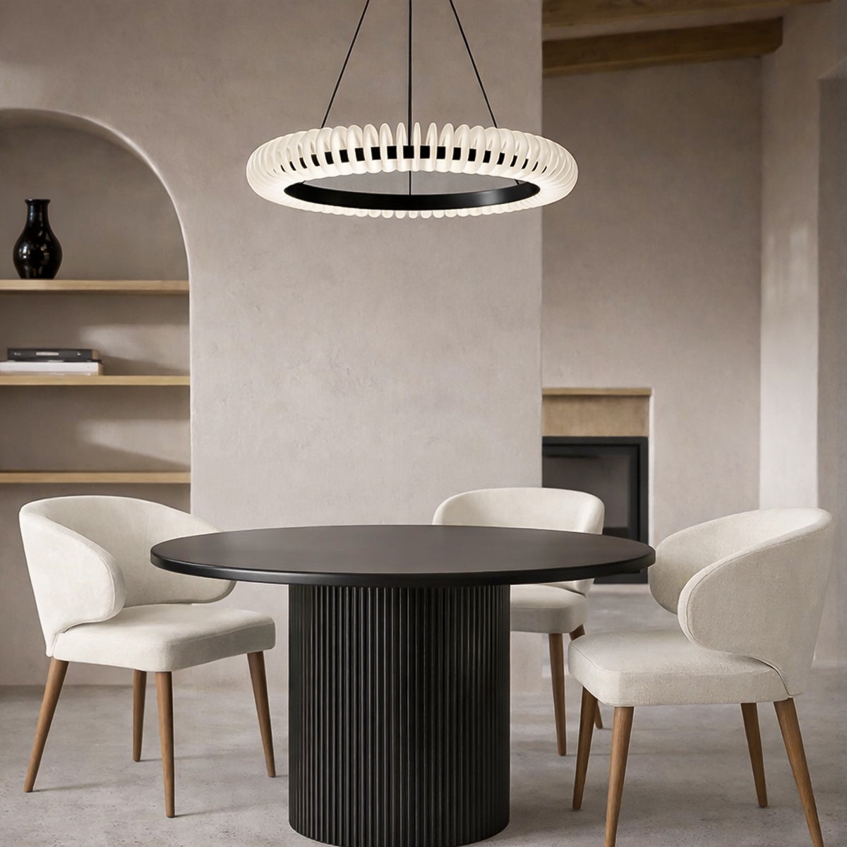 Romay LED 600mm Pendant Light 40W Tri Colour Black & Opal - ROMAY PE60-BKOP