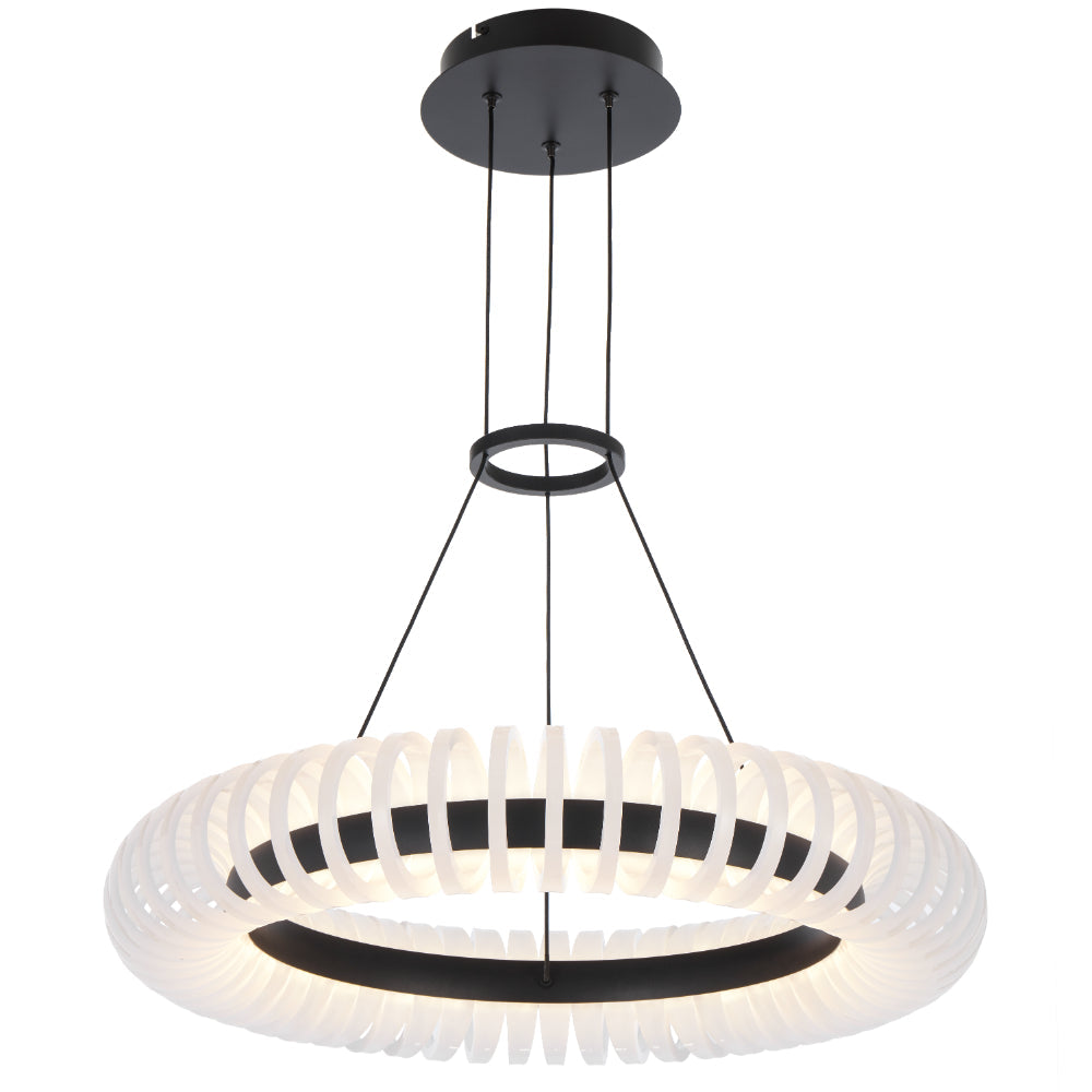Romay LED 600mm Pendant Light 40W Tri Colour Black & Opal - ROMAY PE60-BKOP