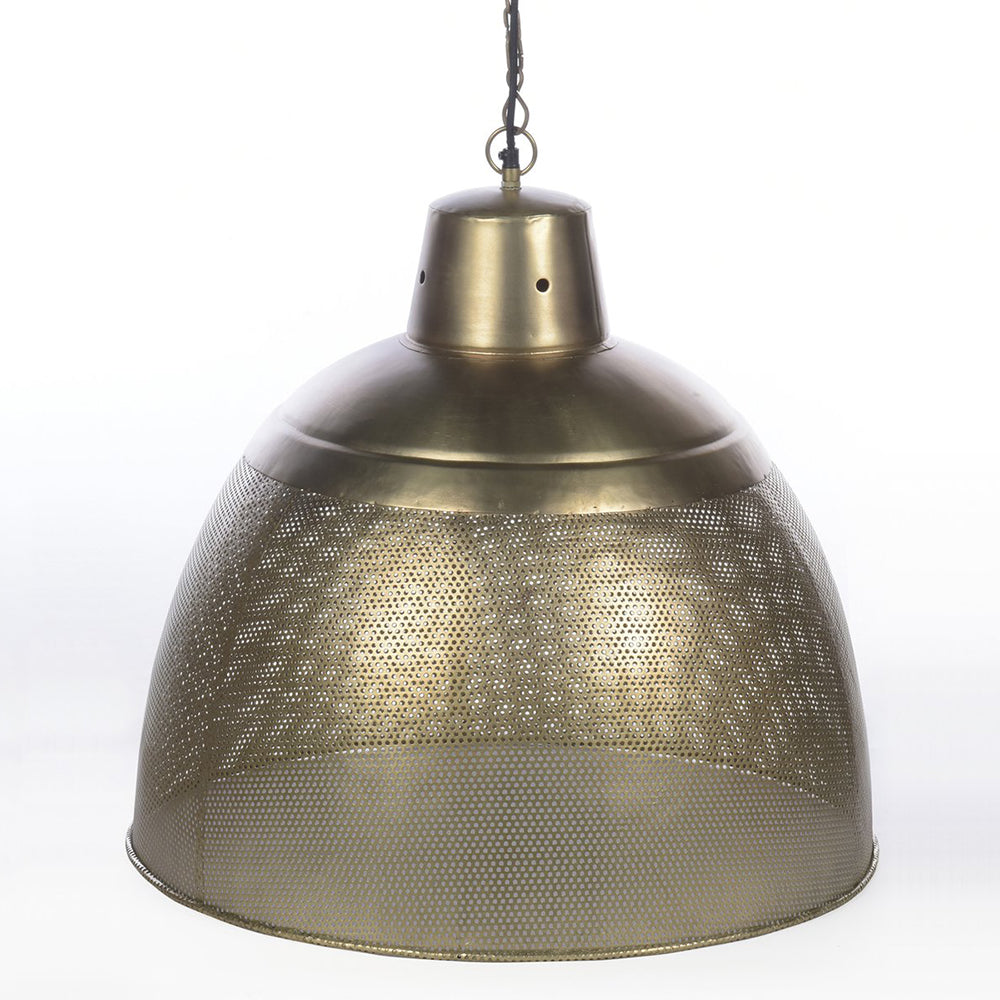 Riva 1 Light Perforated Iron Dome Large Pendant Antique Brass - ZAF10258