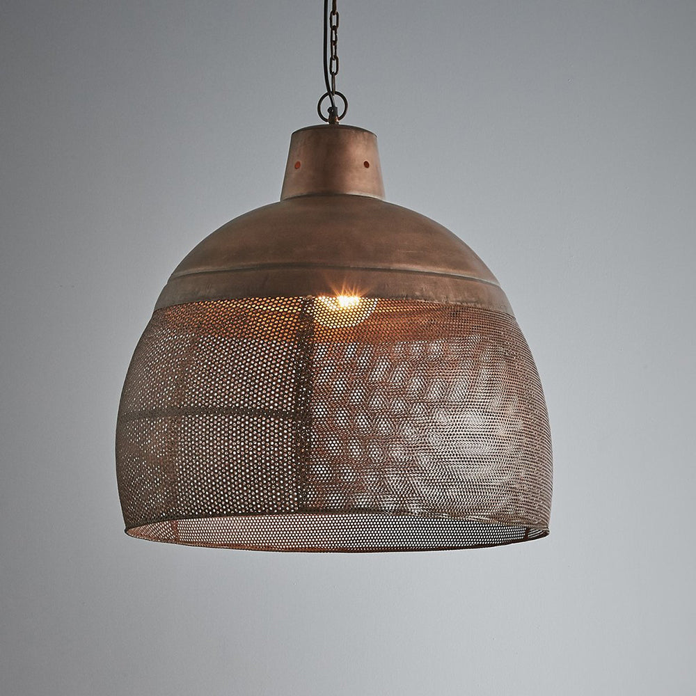 Riva 1 Light Perforated Iron Dome Large Pendant Antique Copper - ZAF10107
