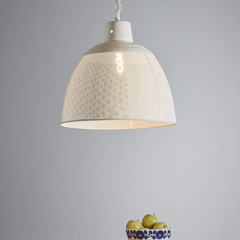 Riva Medium 1 Light Perforated Iron Dome Pendant- Matt White - ZAF10333