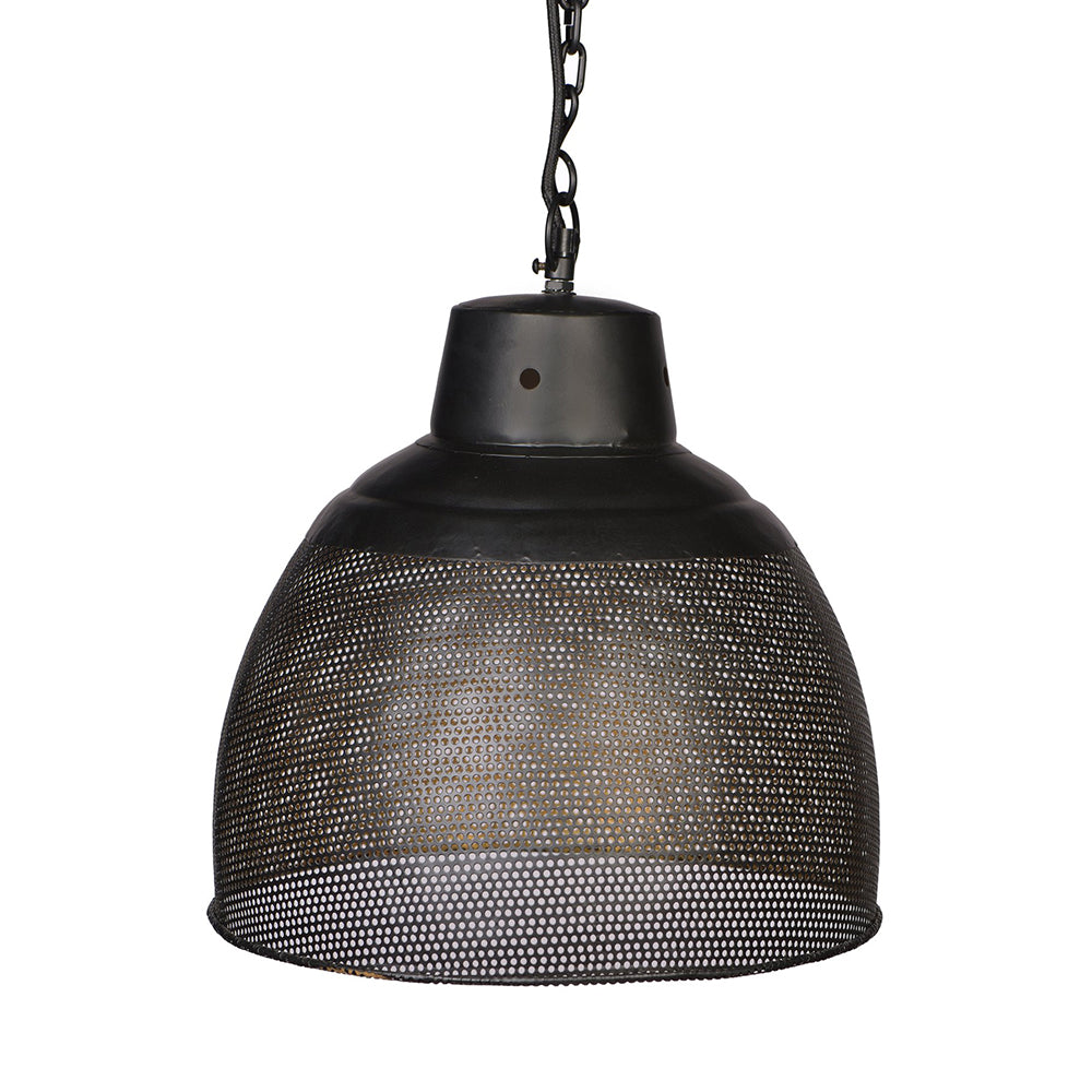 Buy Pendant Lights Australia Riva Large 1 Light Perforated Iron Dome Pendant - Black/Gold - ZAF10502