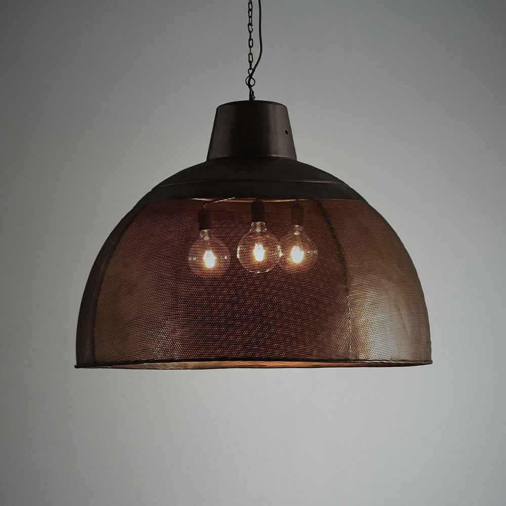 Buy Pendant Lights Australia Riva Extra Large 3 Light Perforated Iron Dome Pendant - Matt Black/Gold - ZAF10500