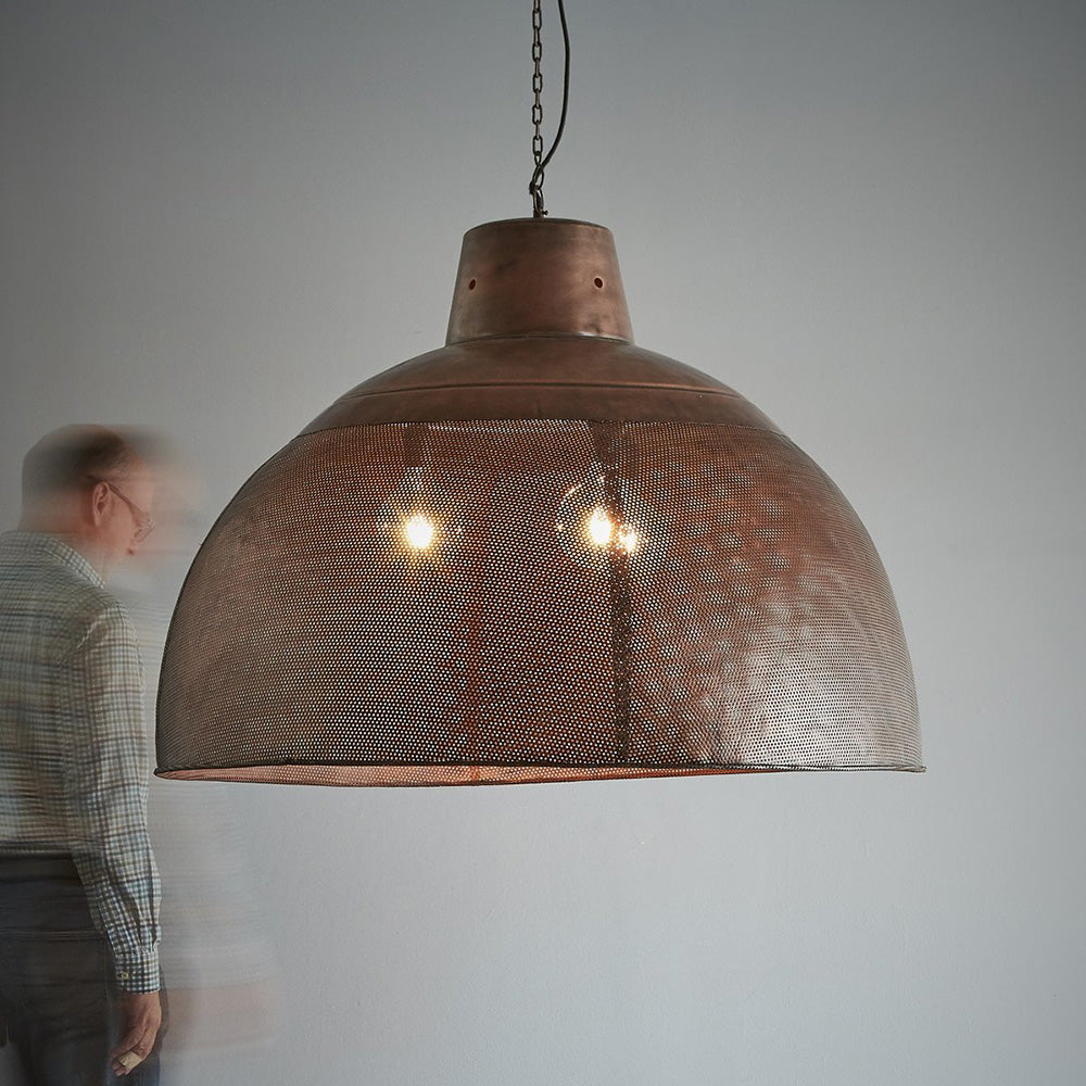 Riva 3 Light Perforated Iron Dome Extra Large Pendant Antique Copper - ZAF10330