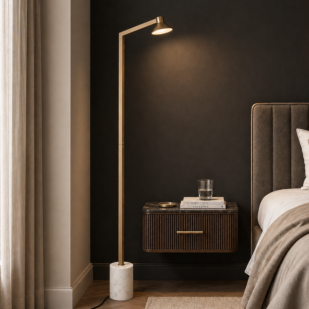 Satrom LED Floor Lamp 6W 3000K Antique Brass & White - SATROM FL-ABWH