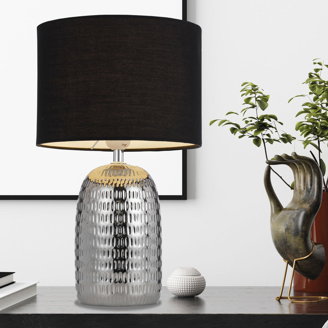 Buy Table Lamps Australia SEVIA Table Lamp Silver / Black Ceramic / Fabric  - SEVIA TL-SLBK