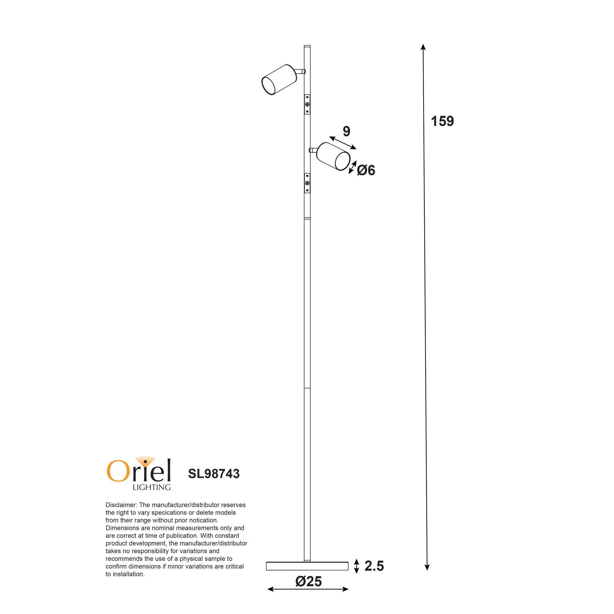 Ponte LED Adjustable Twin Floor Lamp 5W 4000K Satin Brass & Black - SL98743SB