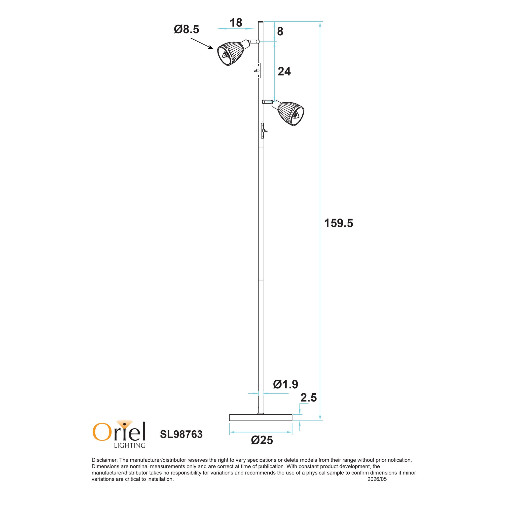 Alma Twin Floor Lamp Black & Smoke - SL98763Bk