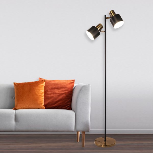 Ari Twin Floor Lamp Black & Antique Brass - SL98787/2AB