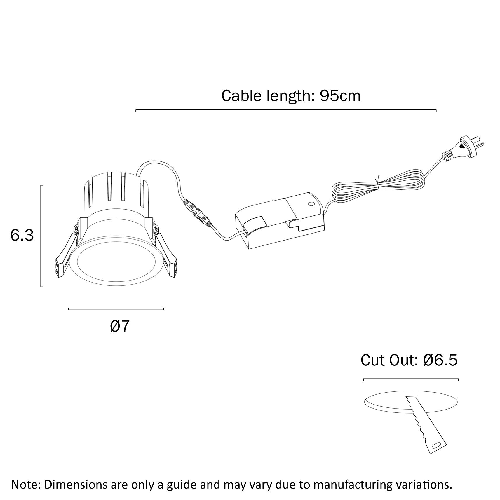 Sova 93mm Recessed LED Downlight 6W 3000K White & Black - SOVA DL93-WH93
