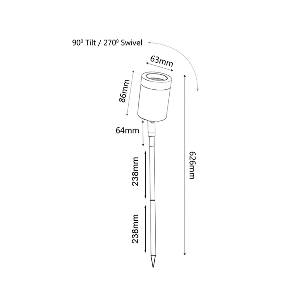 MR16 12V Exterior Adjustable Short Head Spike Light 316 Stainless Steel IP65 - SPMSSS86