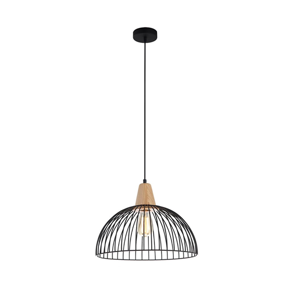STRAND Iron And Wood Dome Cage 1 Light Pendant Black - STRAND1