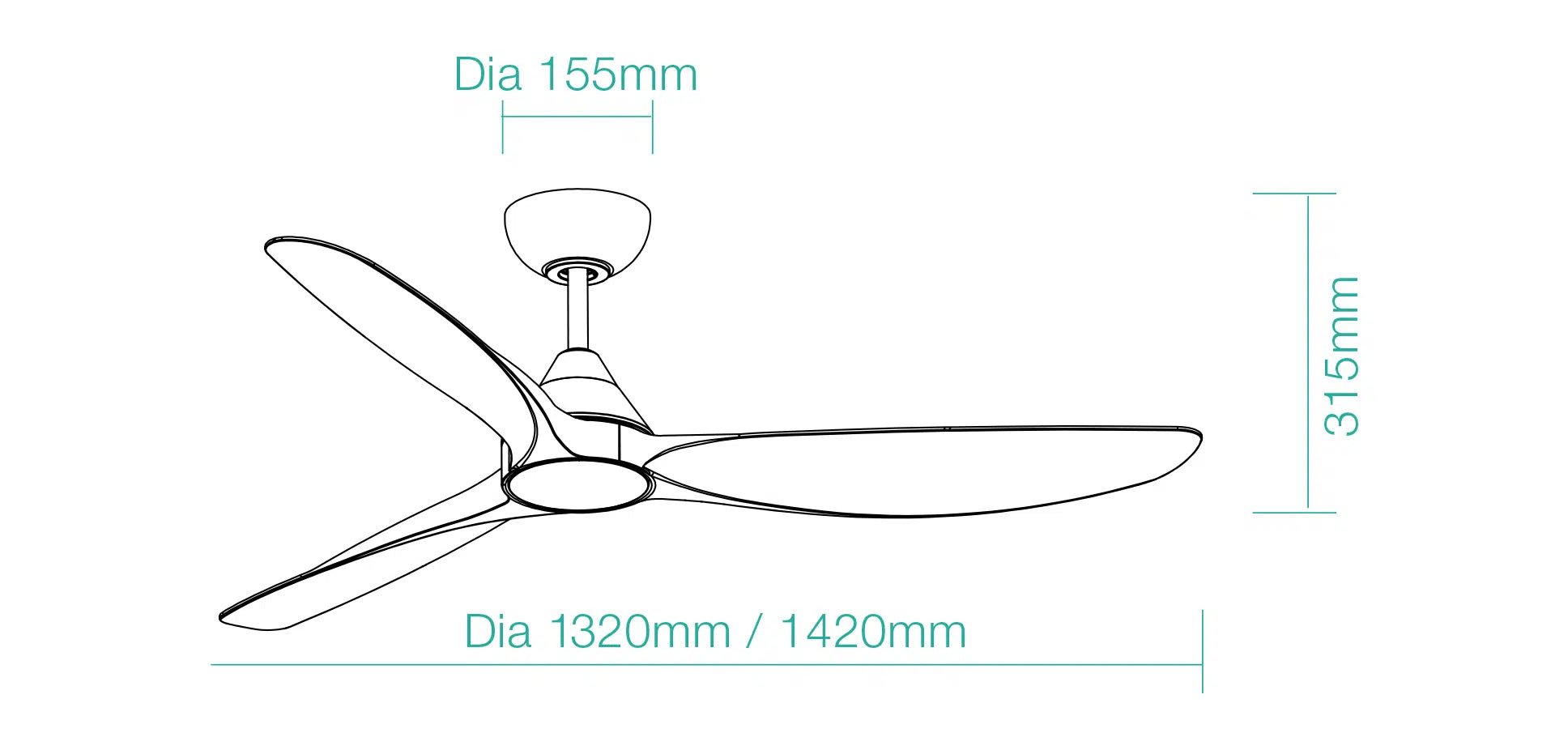 Seaforth DC Ceiling Fan 56" 3 Blade Matt Black & Teak With WIFI Remote - MDCS143MT