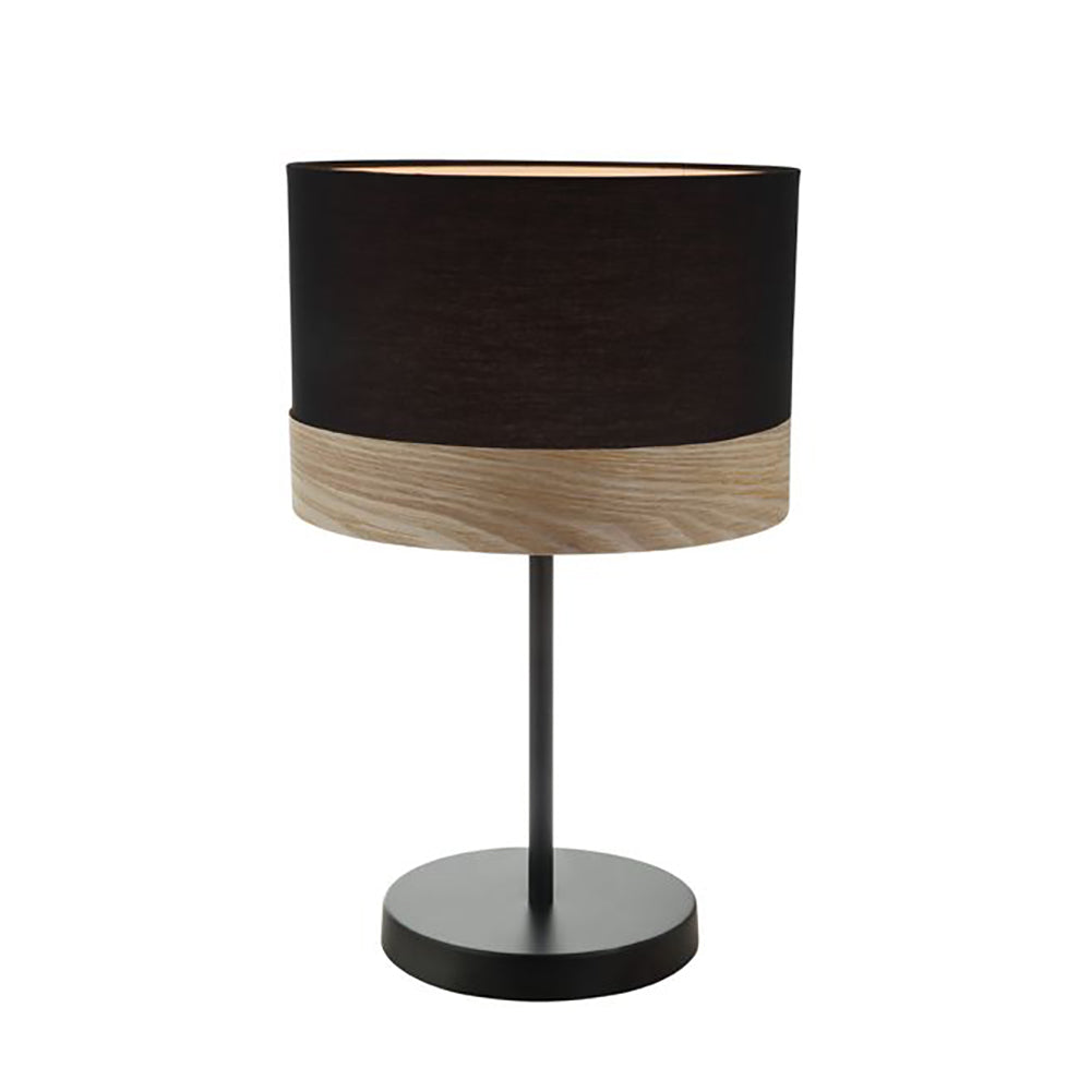 TAMBURA Black Cloth Shade With Blonde Wood Trim Medium Table Lamp - TAMBURA10TL