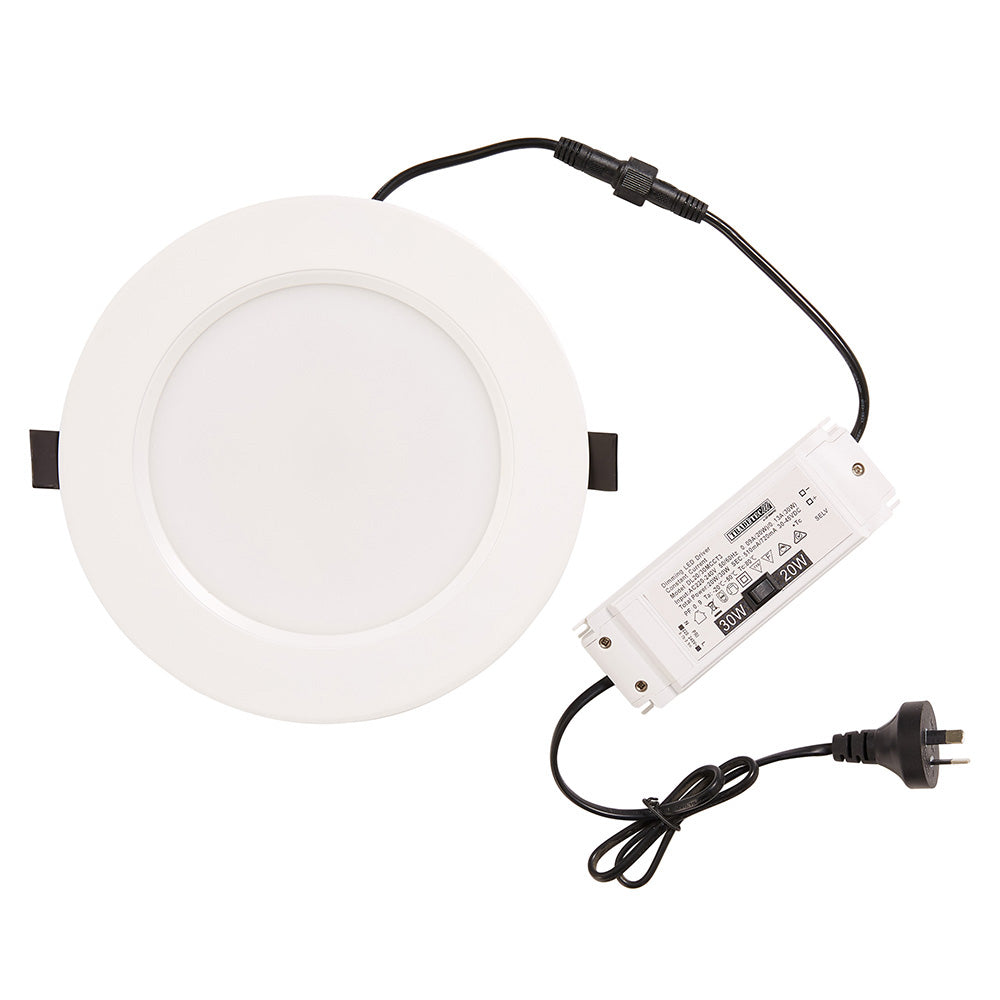 Buy Recessed Downlights Australia Tradetec Discus Dual 20W & 30W Tricolour LED Downlight White - TLDD34523WD