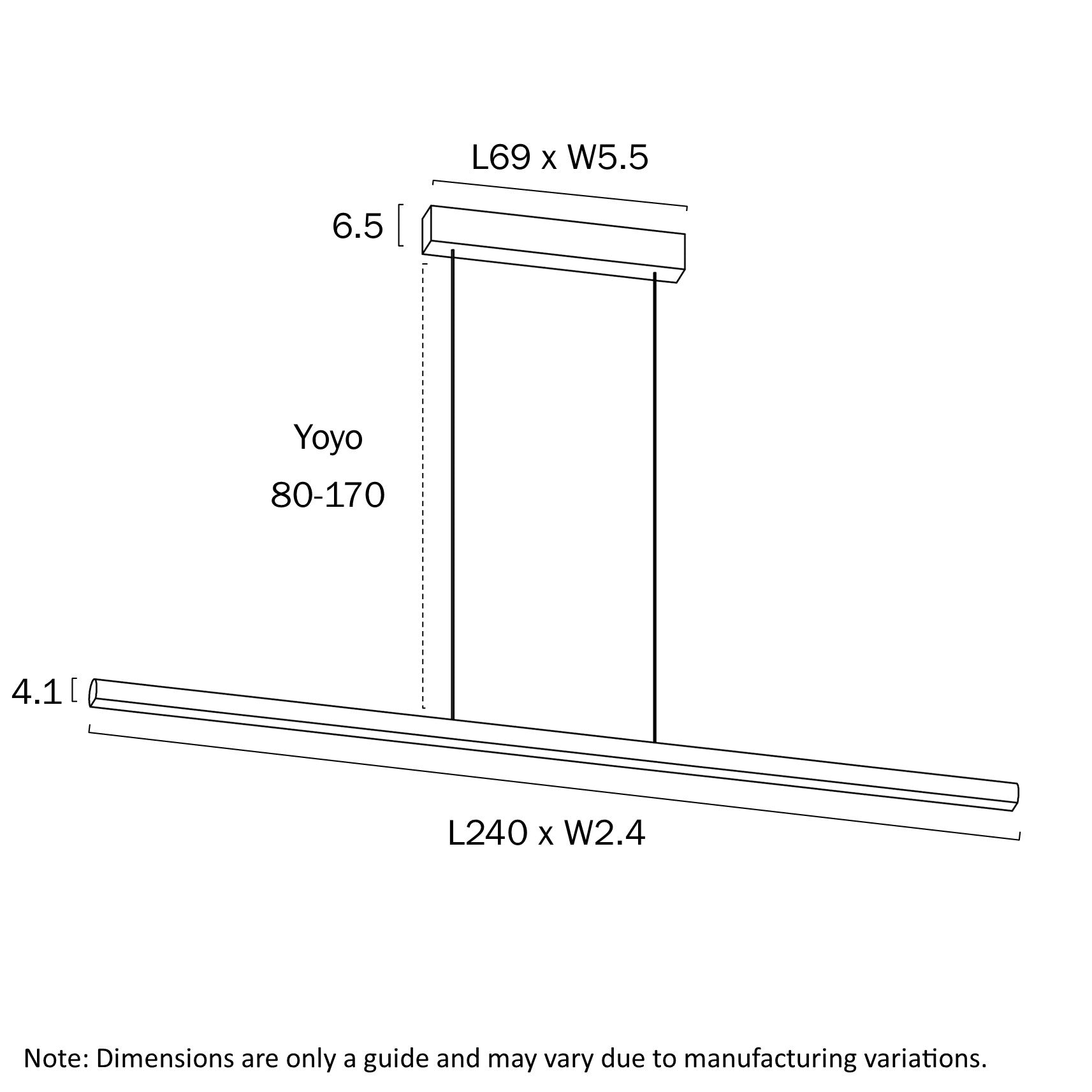 Torben 2400mm LED Pendant Light 46W 3CCT Black - TORBEN PE240-BK