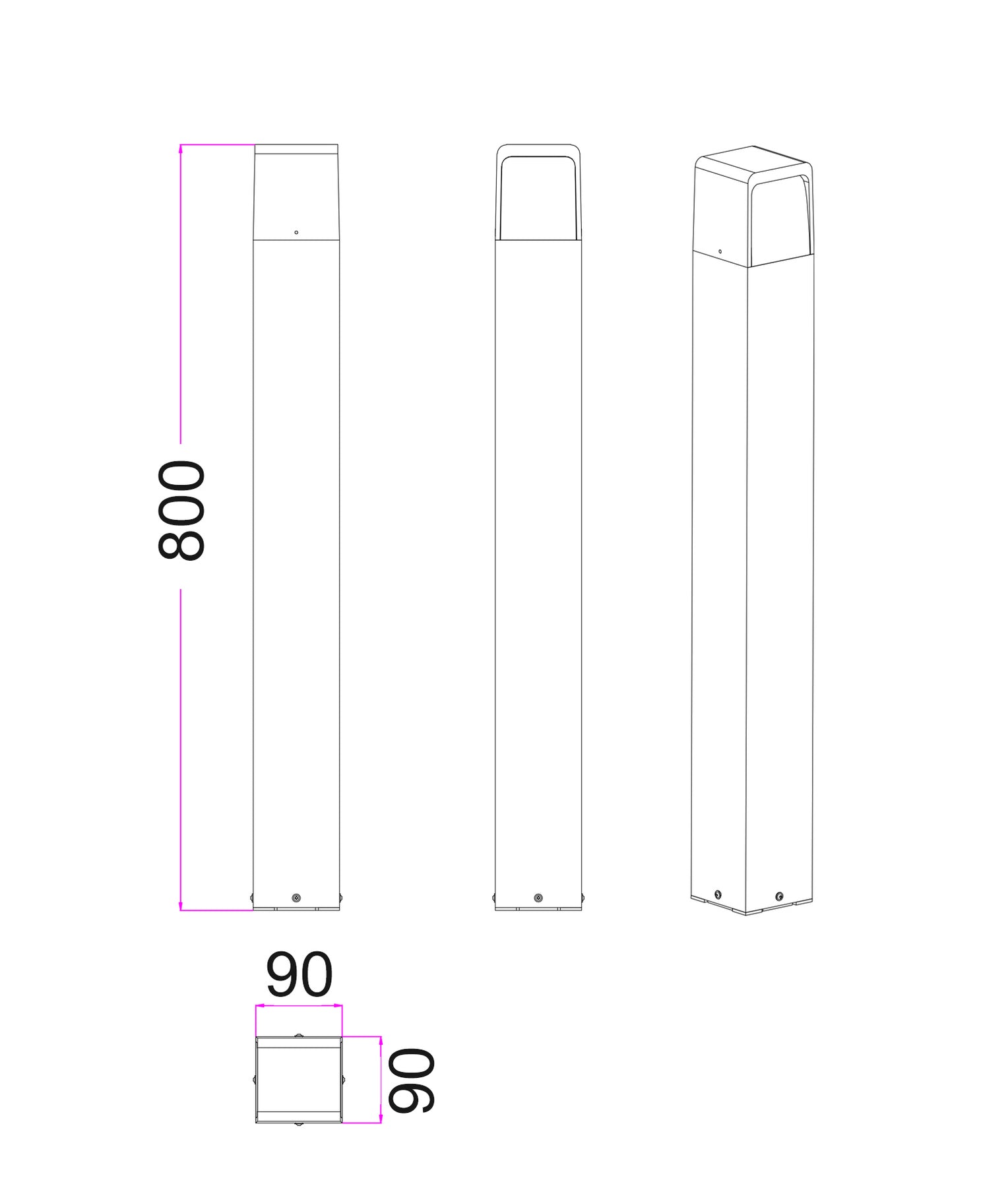 Toren Aluminium LED Bollard Light Dark Grey 13W TRI Colour - TOREN1