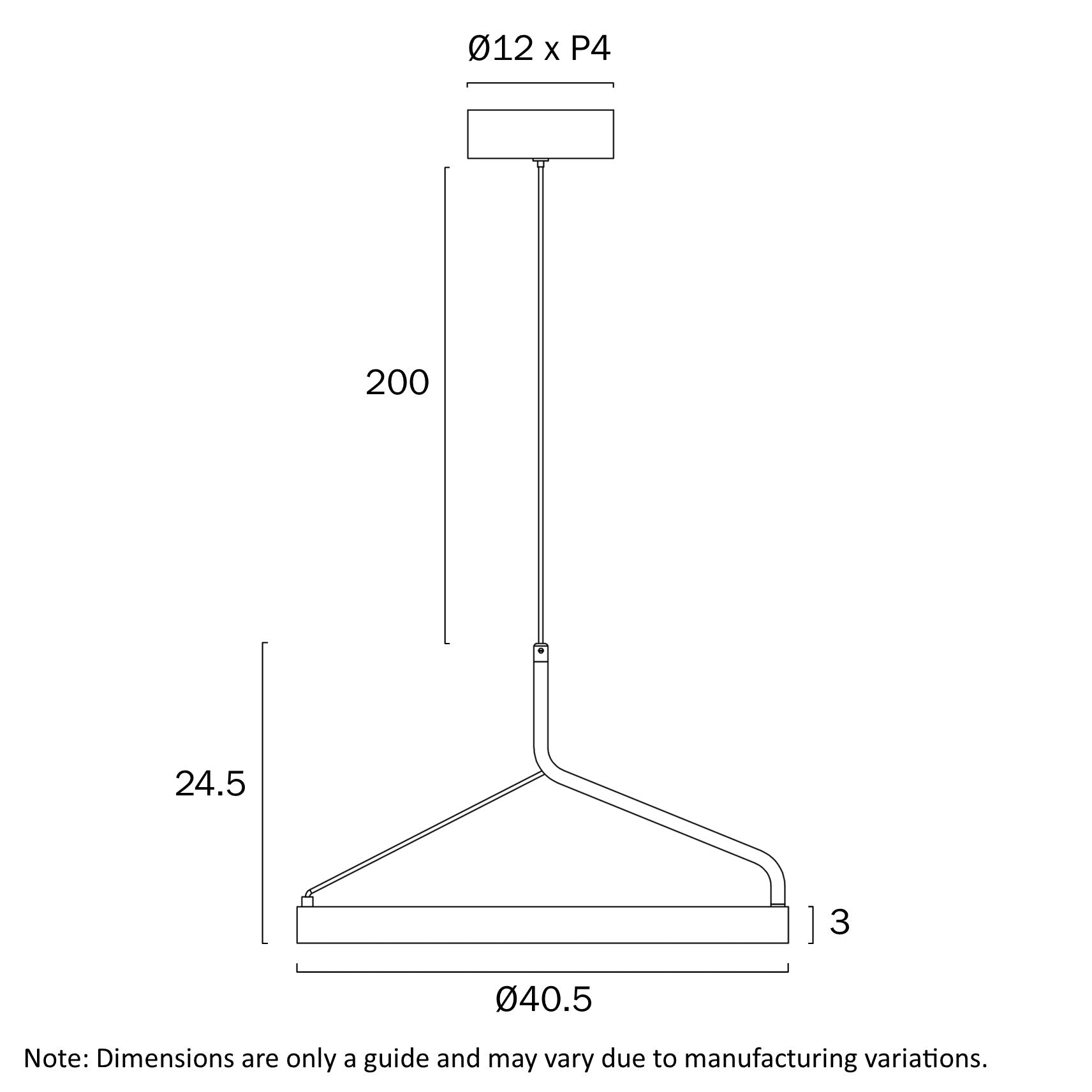 Truvon 400mm LED Pendant 20W Tri Colour Black - TRUVON PE40-BK