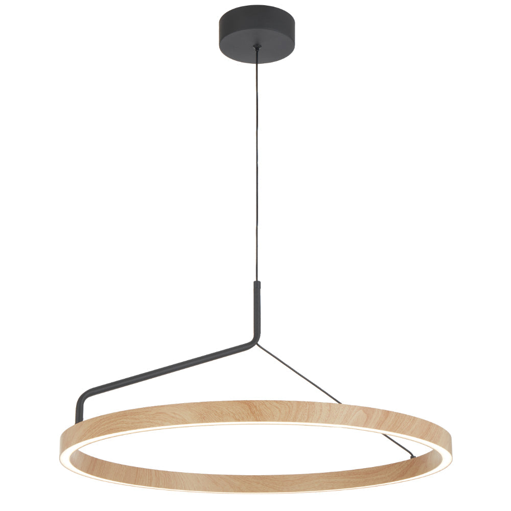 Truvon 600mm LED Pendant 32W Tri Colour Black & Oak - TRUVON PE60-BKOK