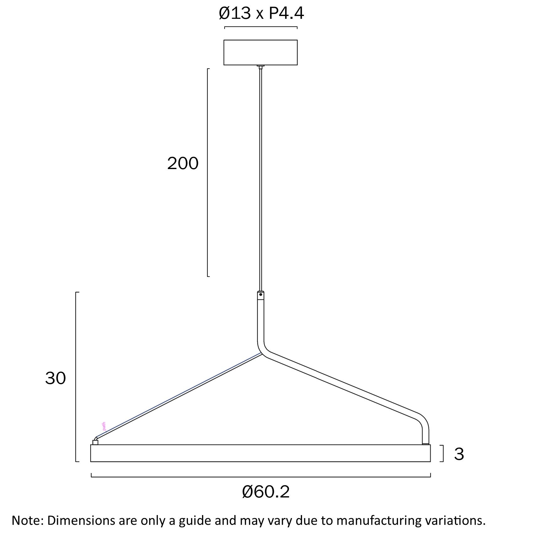 Truvon 600mm LED Pendant 32W Tri Colour Black - TRUVON PE60-BK
