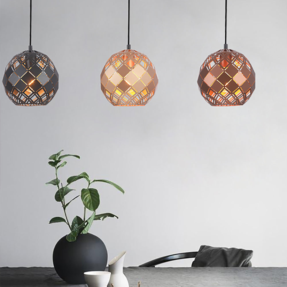 Buy Pendant Lights Australia TUILE Interior Embossed Tiled Iron 1 Light Pendant Large Black - TUILE4