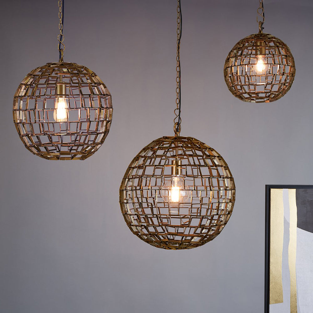 Buy Pendant Lights Australia Mondrian Small 1 Light Geometric Ball Pendant Antique Brass - ZAF11222