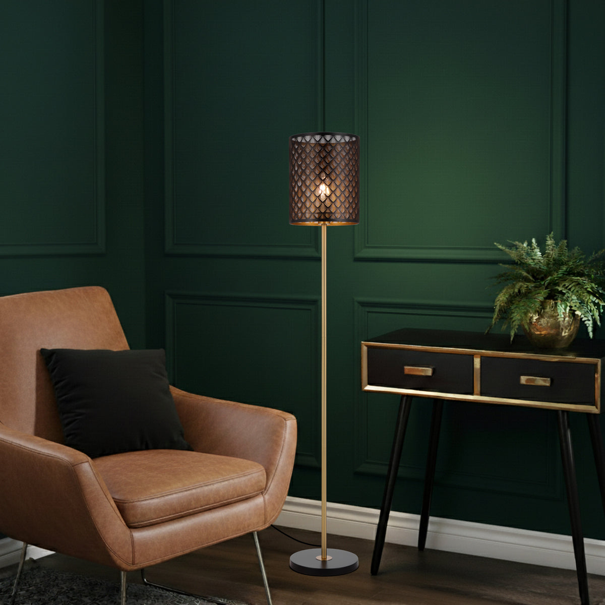 Valtor Floor Lamp Black & Antique Gold - VALTOR FL-BK