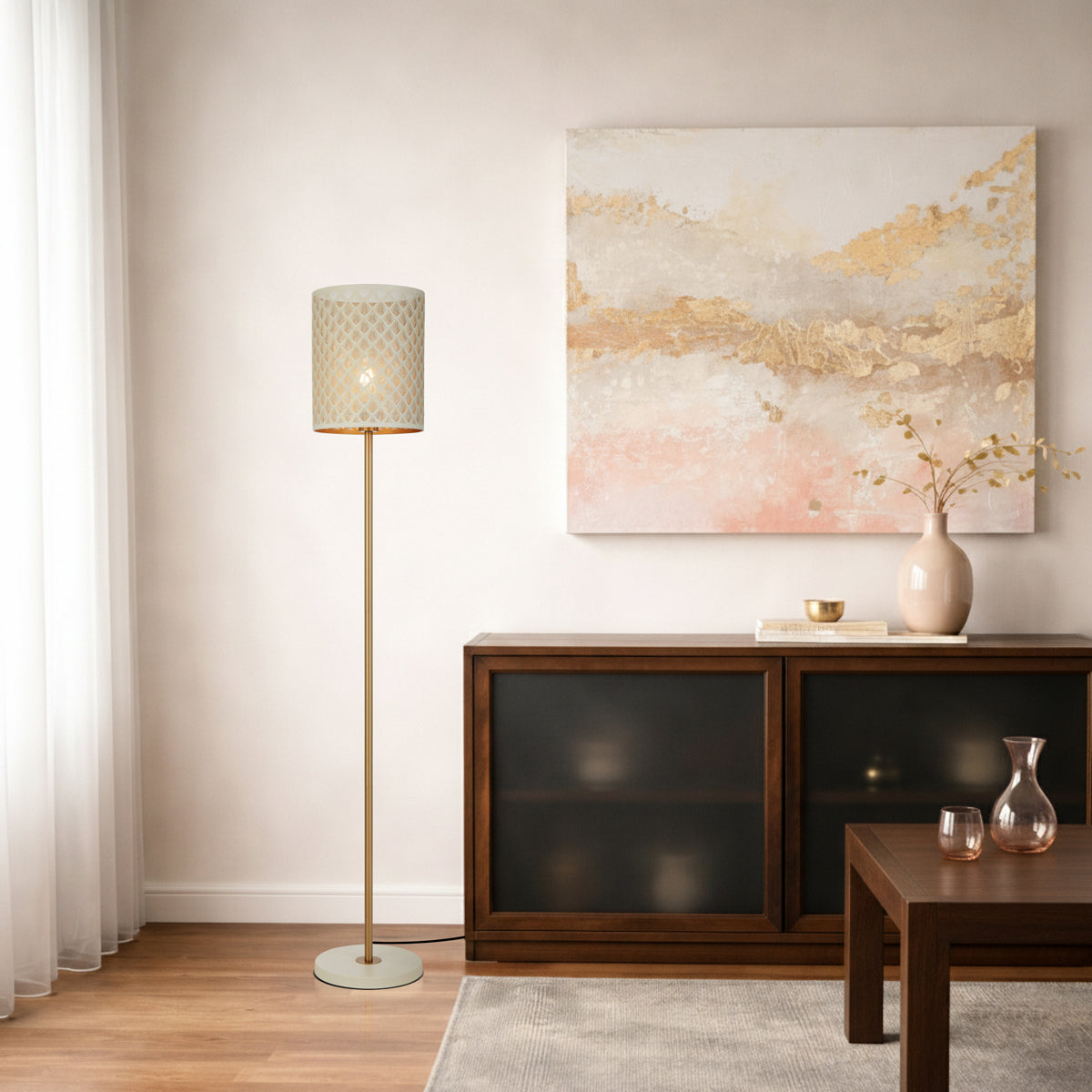 Valtor Floor Lamp White & Antique Gold - VALTOR FL-WH