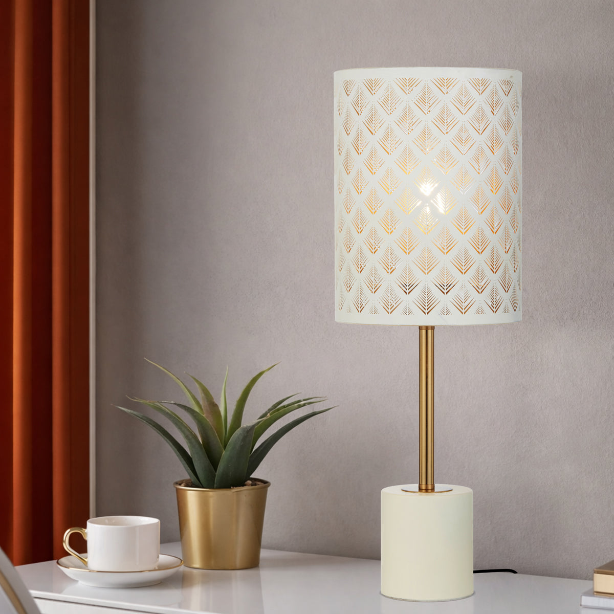 Valtor Table Lamp White & Antique Gold - VALTOR TL-WH