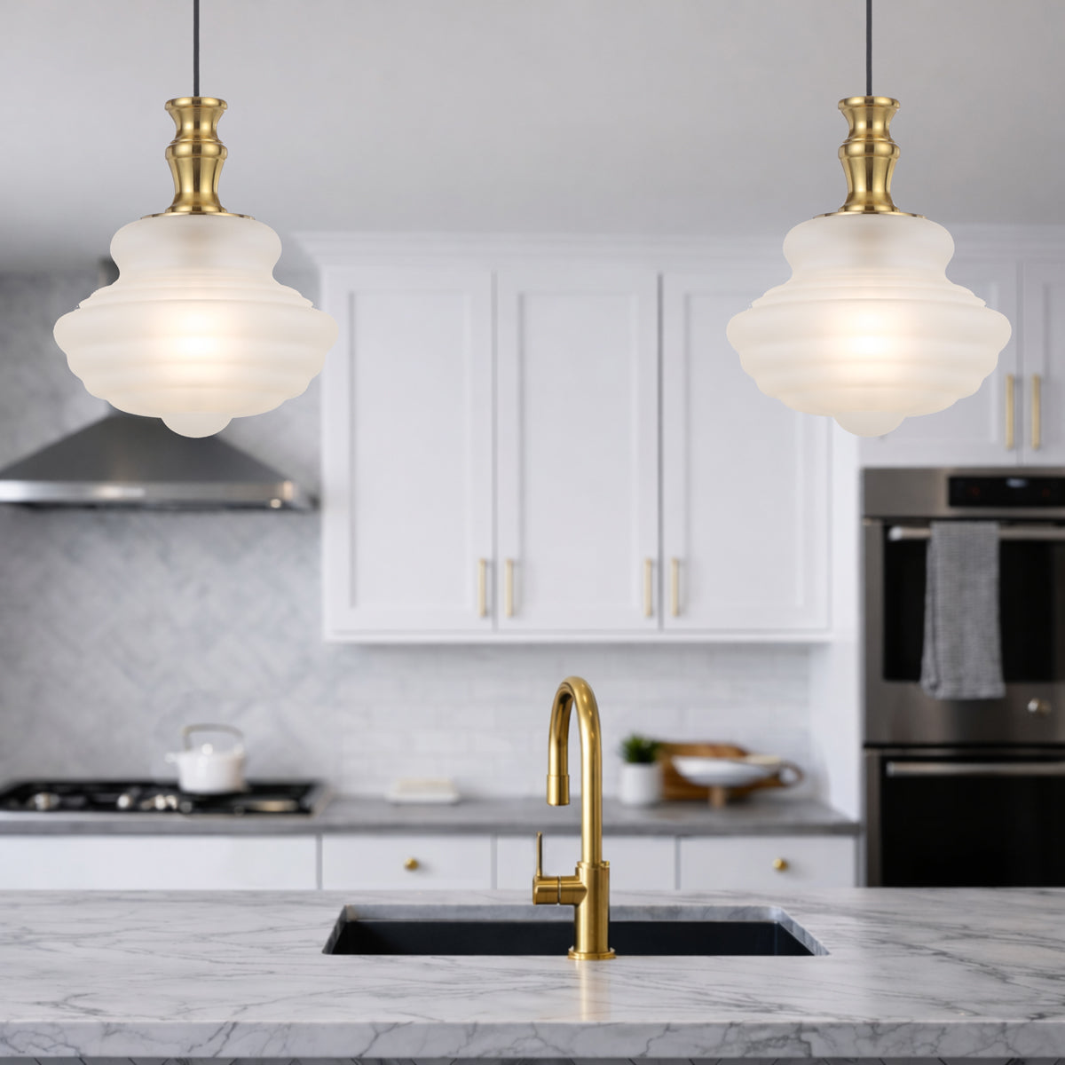 Verdun 265mm Pendant Light Antique Gold & Frost - VERDUN PE26-AGFR