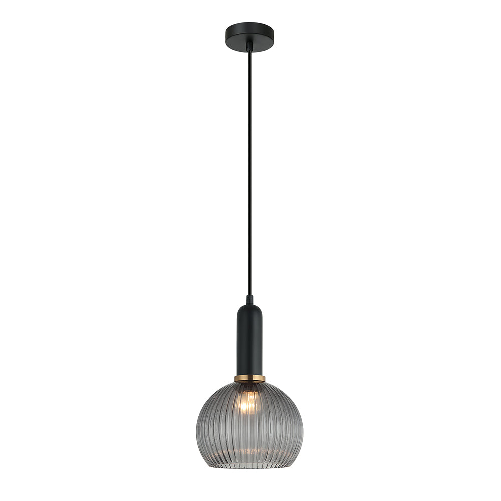 Buy Pendant Lights Australia Interior Wine Ribbed Glass 1 Light Pendant Smokey Black - VINTAJ1