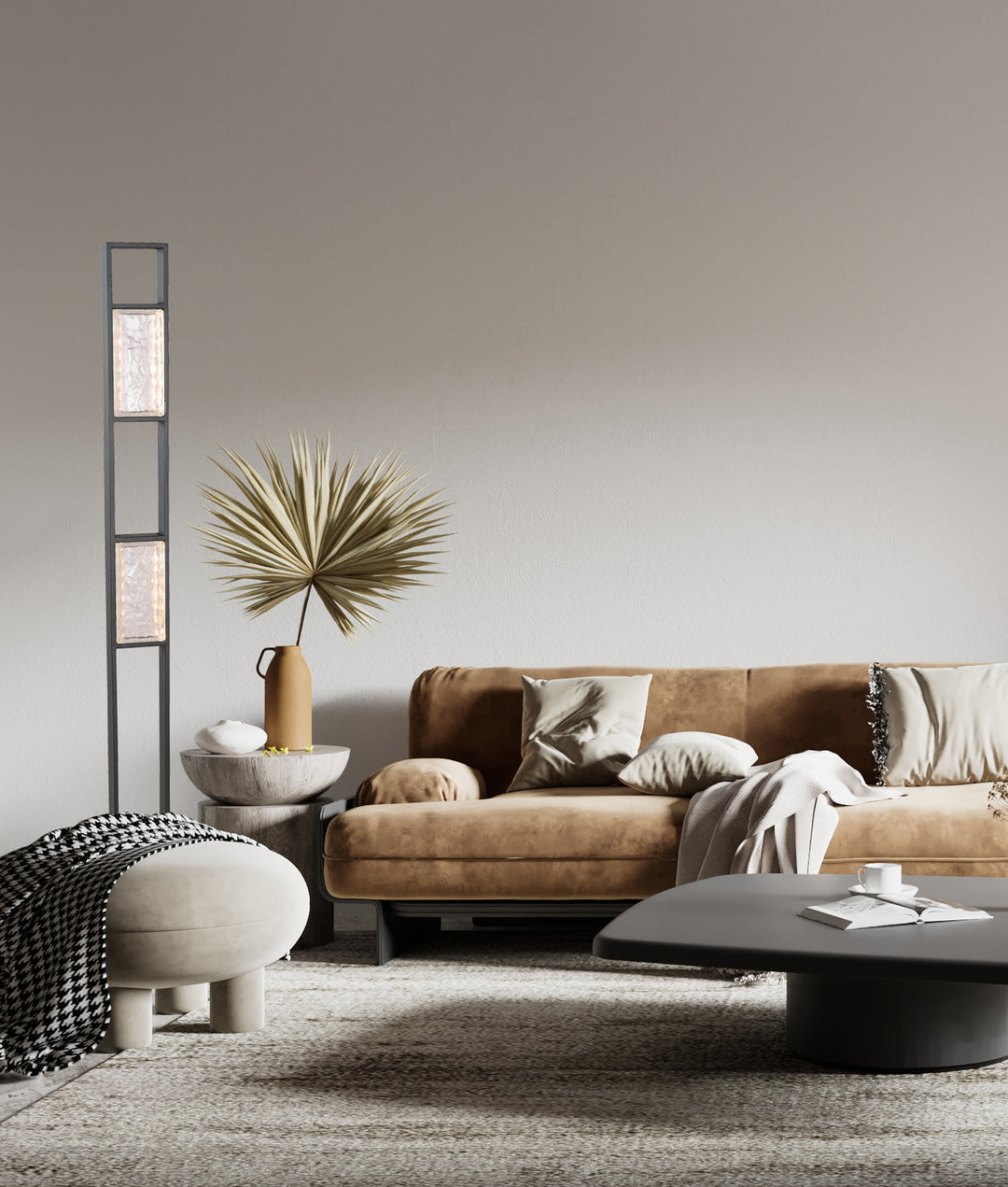 Zeigel LED Rectangular Textured Ice Glass Diffuser Floor Lamp 16W 3000K Satin Black - ZEIGEL-F1