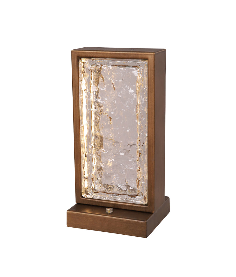 Zeigel LED Rectangular Textured Ice Glass Diffuser Table Lamp 8W 3000K Antique Brass - ZEIGEL-T2