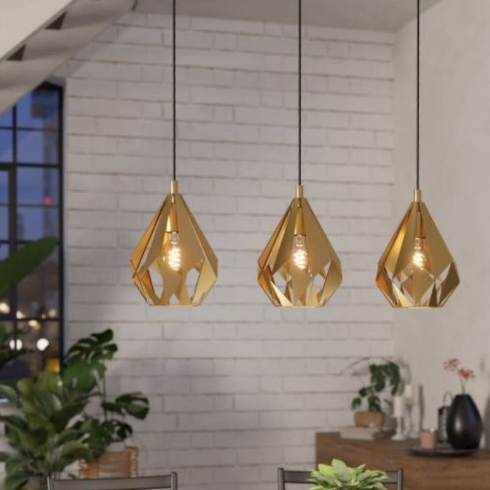 Buy Pendant Lights Australia CARLTON Pendant 3 Lights Gold Steel - 43909N