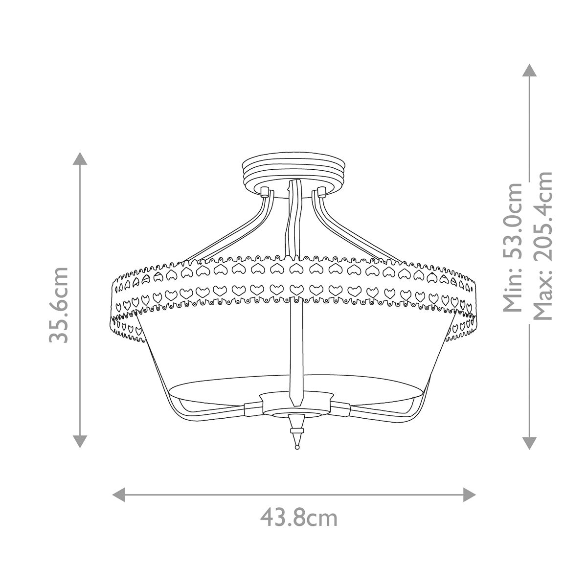 Crown 3 Light Semi Flush Mount Light Iron Gate - CROWN-SF