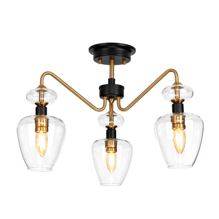 Armand 3 Light Semi Flush Mount Light Aged Brass Plated & Charcoal Black Paint - DL-ARMAND-SF3-AB