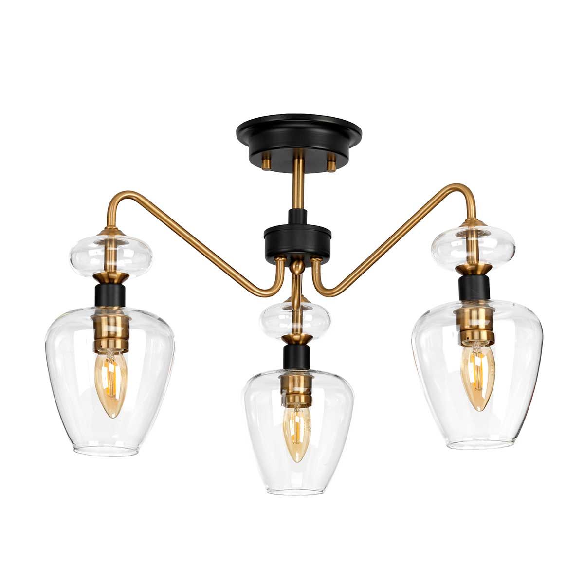 Armand 3 Light Semi Flush Mount Light Aged Brass Plated & Charcoal Black Paint - DL-ARMAND-SF3-AB