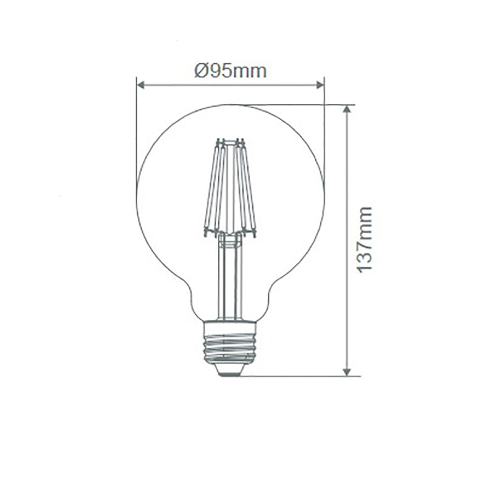 Buy LED Filament Globes Australia G95 LED Filament Globe ES 240V 7.5W Clear Glass 6500K - 65941