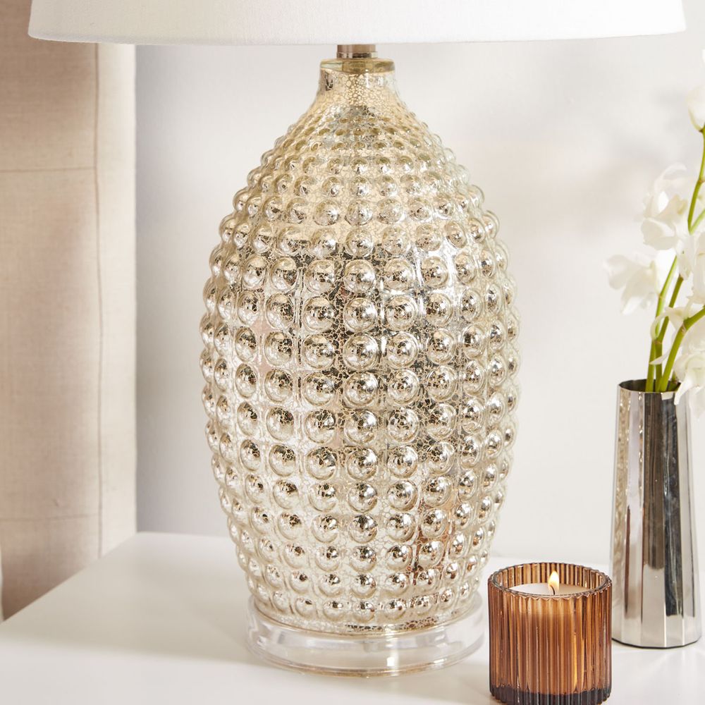 Tabitha Table Lamp Mercury Glass Base With White Shade - 11683