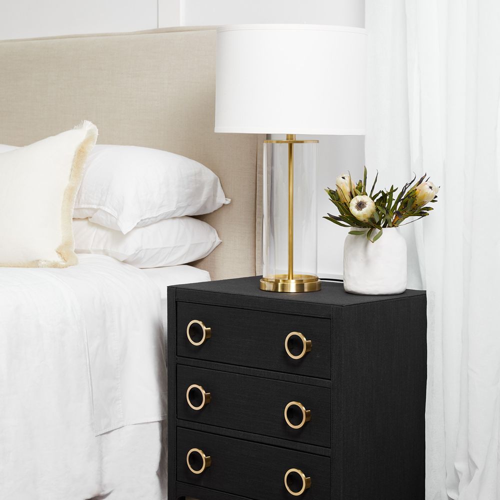Left Bank Table Lamp Brass Base With White Shade - B12268