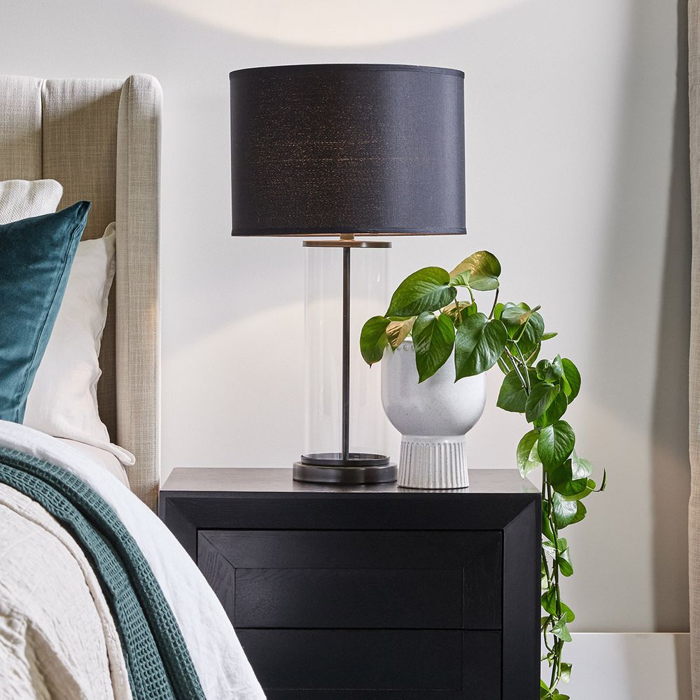 Left Bank Table Lamp Black Base With Black Shade - B12259