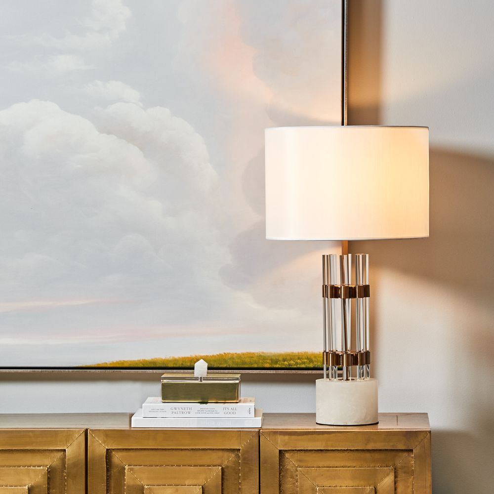Abbey Table Lamp Brushed Brass Base With White Shade - B13317