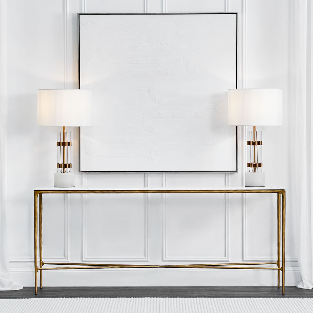 Abbey Table Lamp Brushed Brass Base With White Shade - B13317