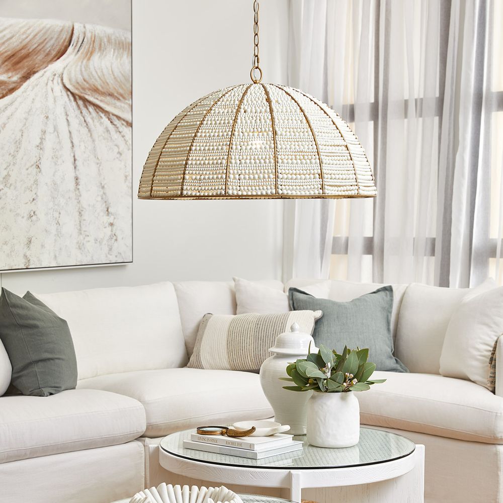 Sierra Beaded Dome Pendant Light White & Gold - 20730
