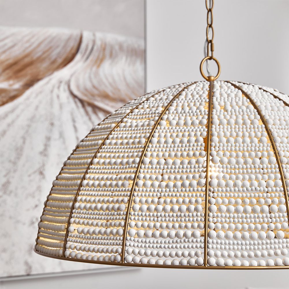 Sierra Beaded Dome Pendant Light White & Gold - 20730