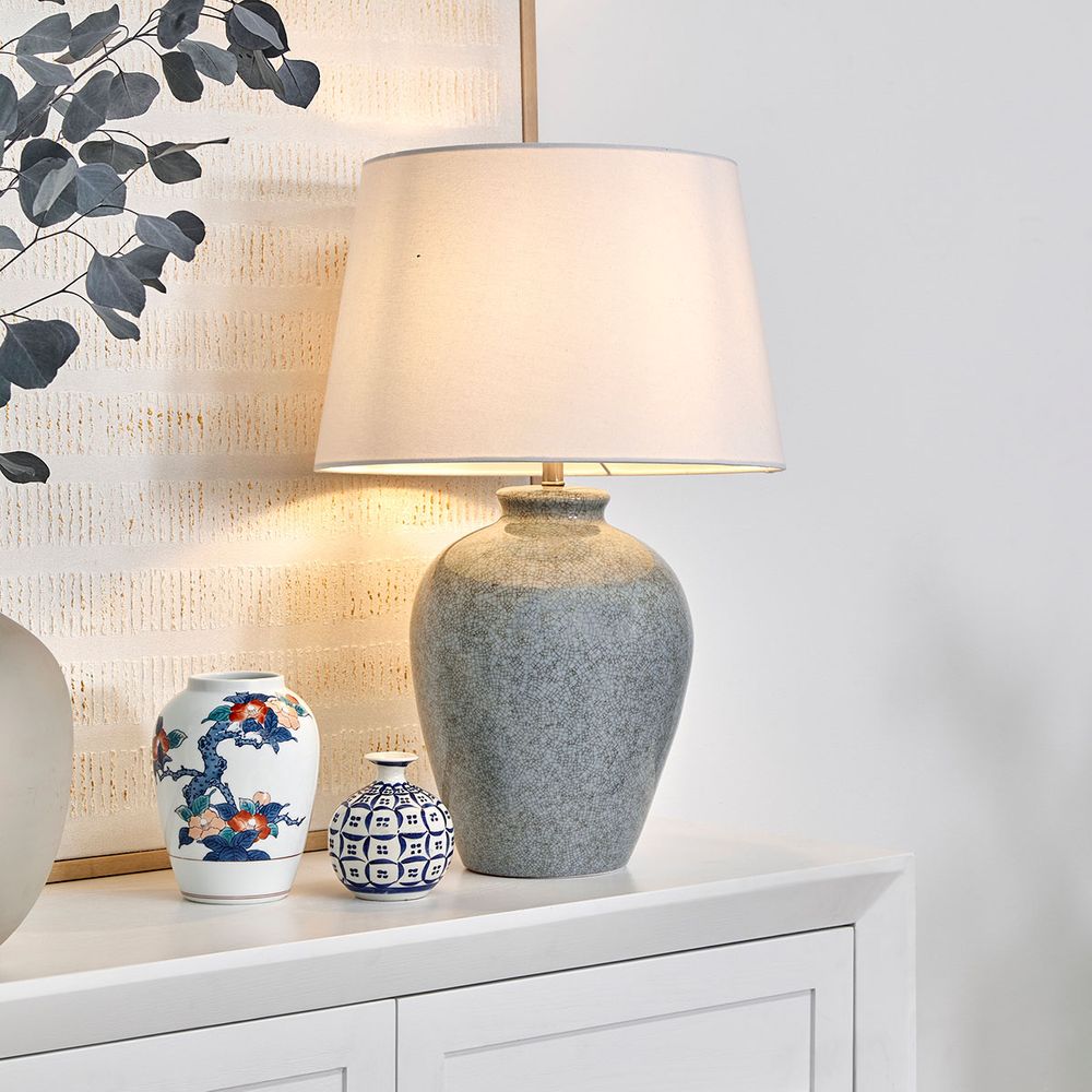 Ascot Table Lamp Blue-Grey Base With White Shade - 12453