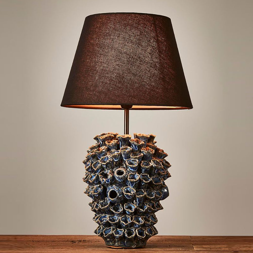 Londolozi Table Lamp with White Cylinder Shade Blue Ceramic - ELTIQ102755