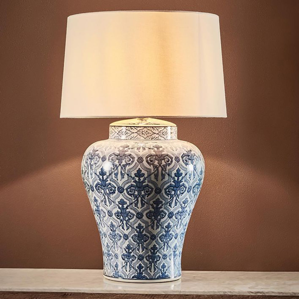 Churchill Glazed Motif Ceramic Urn Table Lamp Base Only - Blue/White - ELJC10539