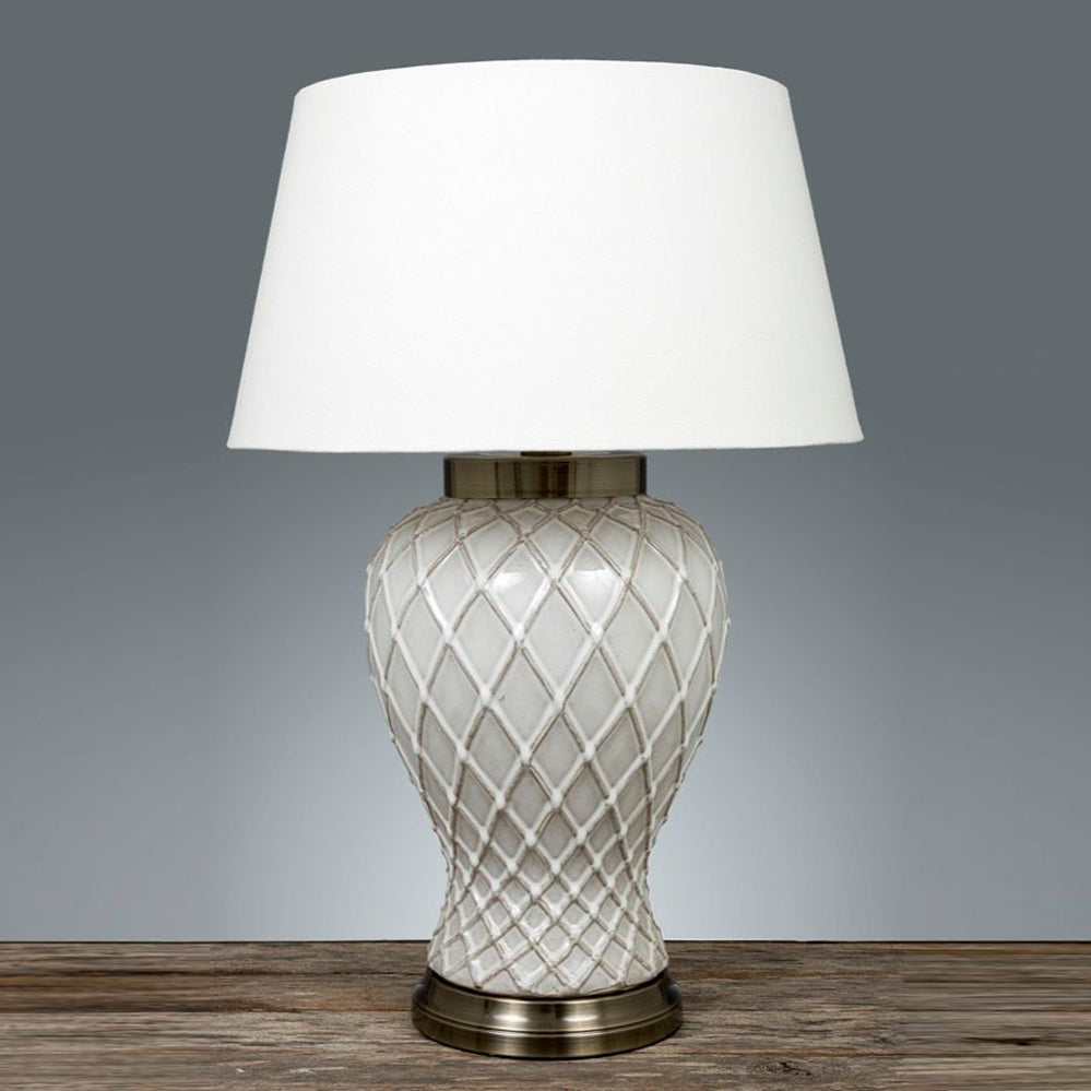 Berkley Ceramic and Metal Table Lamp Base Only - Ivory Patterned Glazed  - ELJC10043